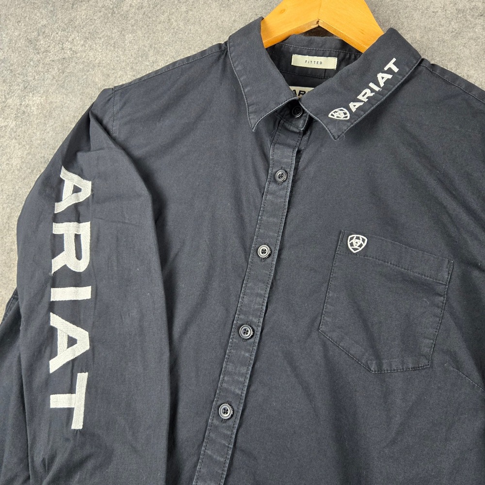 Ariat Real Shirt Womens XL Black Long Sleeve Logo Graphic Fitted Western Work